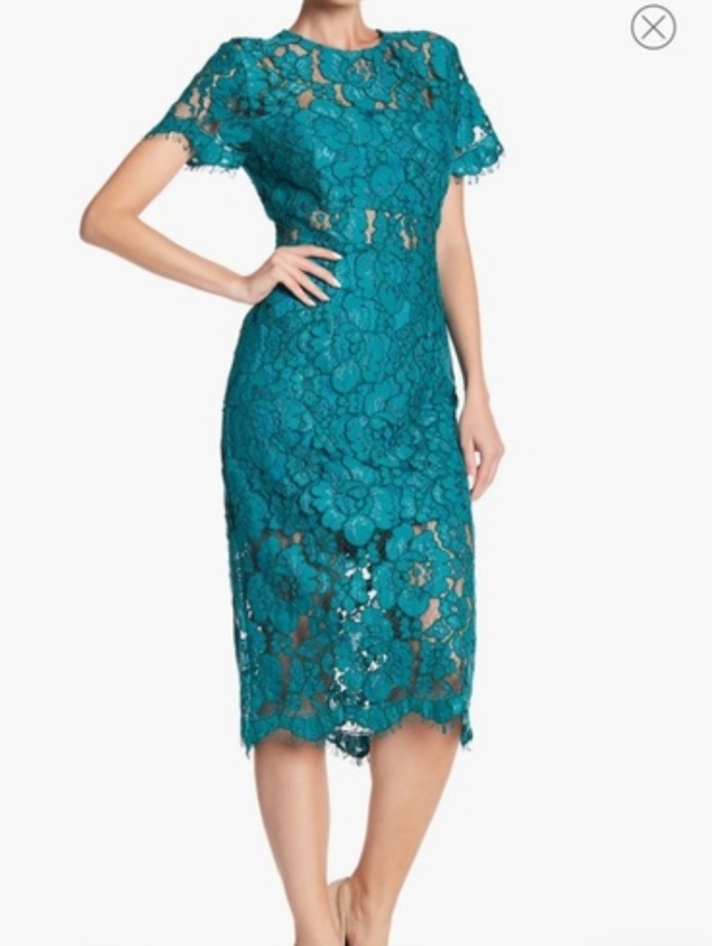 S NSR Teal Floral‎ Lace Midi Dress